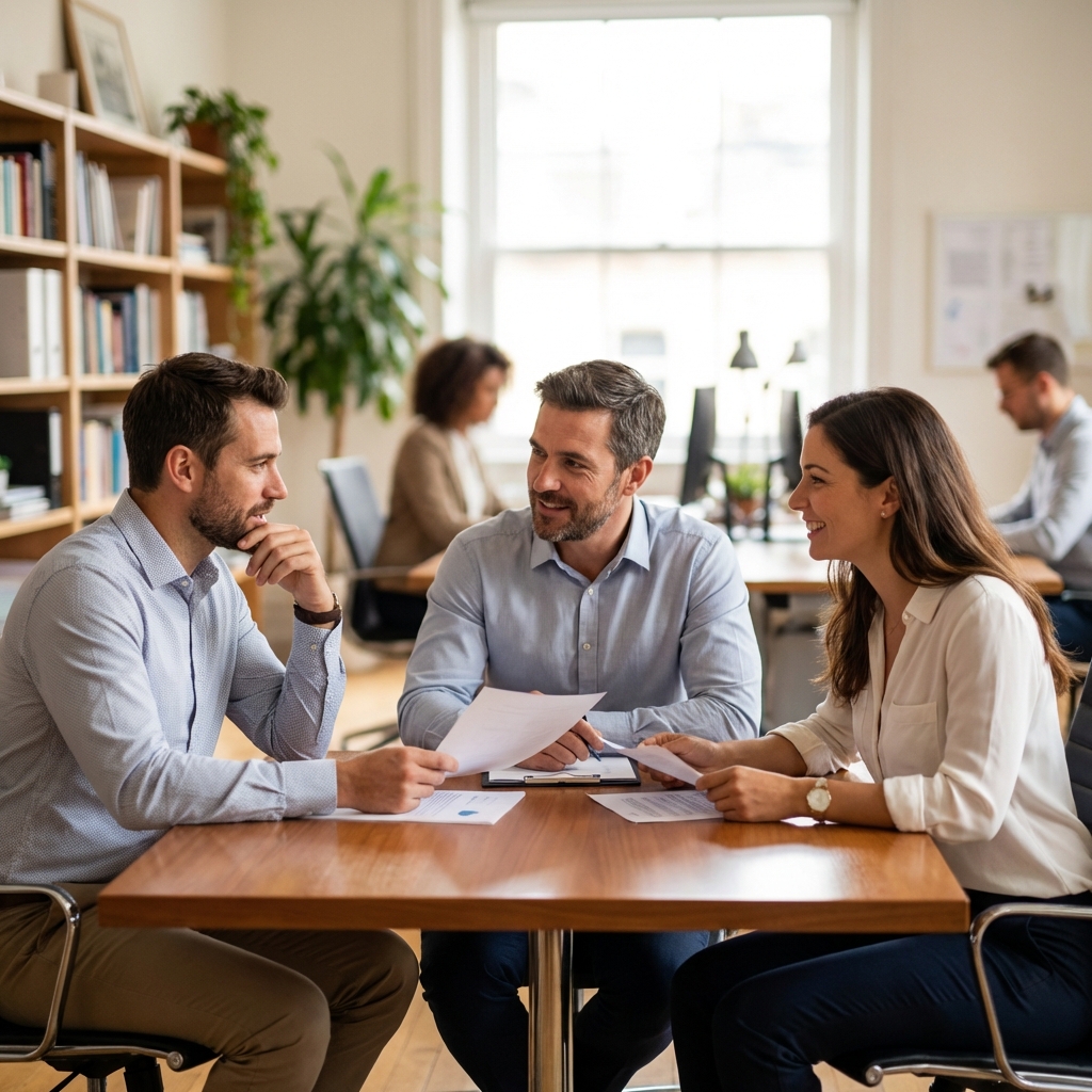 An estate planning attorney presenting irrevocable trust court case outcomes to a high-net-worth client reviewing asset protection legal precedents